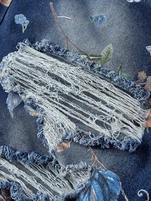 SHEIN MOD 大码女式时尚做旧印花牛仔裤 - 深色水洗藍 - 查看 4