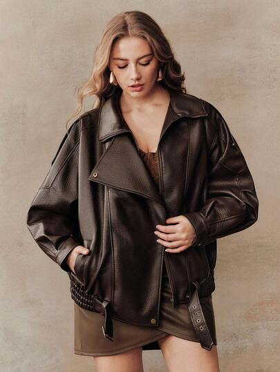 Anewsta Plus Size Solid Color Drop Shoulder Long Sleeve Loose Fashionable Versatile Jacket