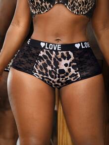 Valentine's Day Fashionable Leopard Print Lace Trim Boyshort Panties - Multicolor - View 1