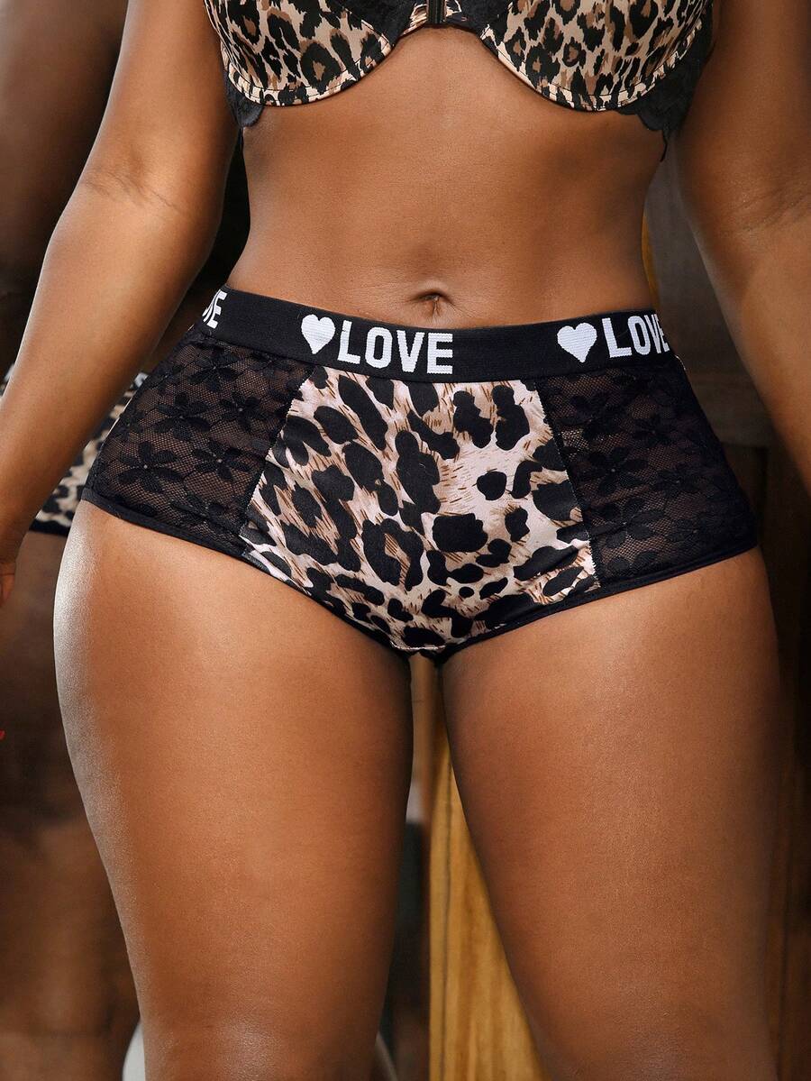 Valentine's Day Fashionable Leopard Print Lace Trim Boyshort Panties - Multicolor - View 1