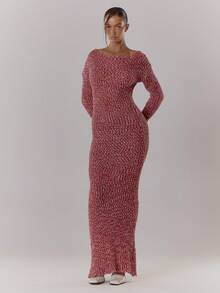 MUSERA Vestido maxi de punto grueso de manga larga y holgado, elegante para vacaciones de primavera, lindo y sexy, estilo de los 90, para festival de verano, graduación, invitado de boda, otoño, invierno y uso diario, elegante en otoño, San Valentín, primavera - Burdeos - Ver 5