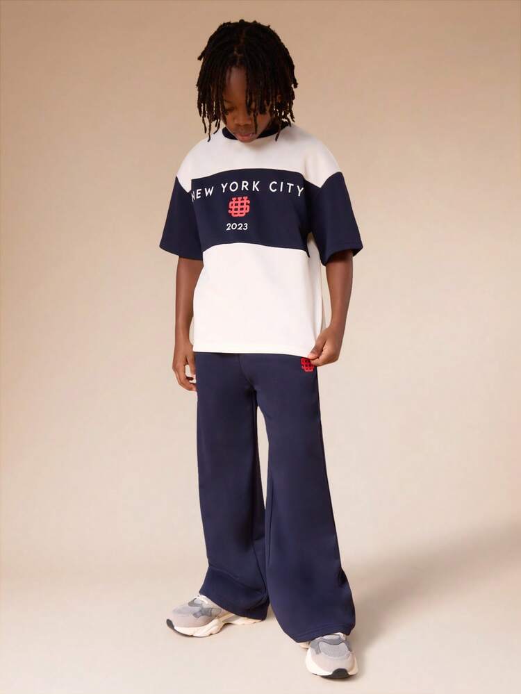 Farbblock-T-Shirt und Hosen-Set