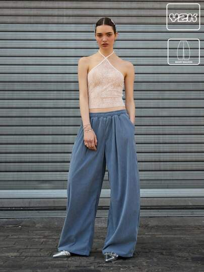 COUREZ 軽量コーデュロイ製ローライズ バギーバルーンパンツ、レディース サマーアウトフィット、ストリートカジュアル、Y2Kヴィンテージ