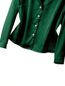 GlowEve CURVE 大码女式时尚褶皱连衣裙，优雅纹理面料，领口和袖口设计，纽扣式上衣和裙子套装，适合返校、毕业典礼、情人节、音乐节、母亲节、万圣节、感恩节、复活节、国庆节、晚宴、约会派对、婚礼季、户外旅行等场合。 - 墨綠色 - 查看 6