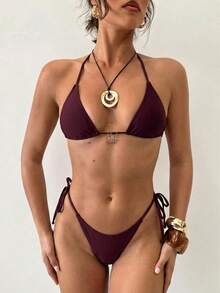 Aloruh Bộ bikini in họa tiết nhuộm loang mùa hè mới dành cho nữ, trang trí vỏ sò lấp lánh gợi cảm cho lễ hội âm nhạc, đồ bơi nữ, trang phục đi biển nữ, trang phục đi nghỉ cho nữ - Màu tím - Xem 5