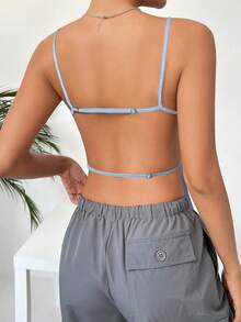 SHEIN EZwear 女士纯色简约休闲吊带背心 - 藍色 - 查看 2