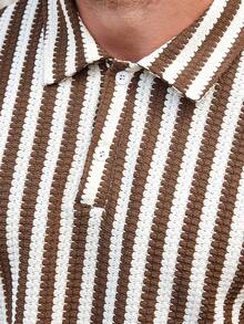 Manfinity CasualCool 男士休闲撞色刺绣短袖Polo衫，夏季衬衫，男士条纹衬衫，棕白条纹衬衫 - 彩色 - 查看 4