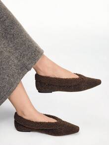 Mnmlis 女士休闲百搭尖头平底鞋，秋冬季 - 咖啡棕 - 查看 9