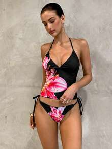Swim Glamine Sweet Cherry Plaid Bikini Set - Black - View 3