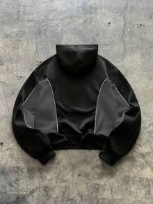 AXEPEAK 男士休闲撞色拼接连帽衫，秋冬款 - 彩色 - 查看 2