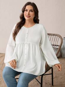 SHEIN Essnce Áo sơ mi dài tay cài nút trang trí, kiểu dáng rộng rãi, thoải mái, thời trang mùa xuân và thu cho nữ, màu trắng, thích hợp mặc đi làm, màu trắng. - trắng - Xem 4