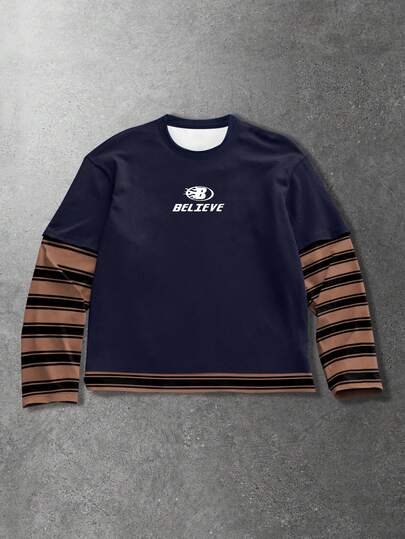 ROMWE MEN Street Life Men's Casual Crew Neck Long Sleeve T-Shirt