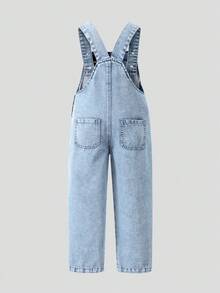SHEIN ChillGRL Young Girls' Fashion Embellished Denim Bib Overalls - Light Wash - View 2