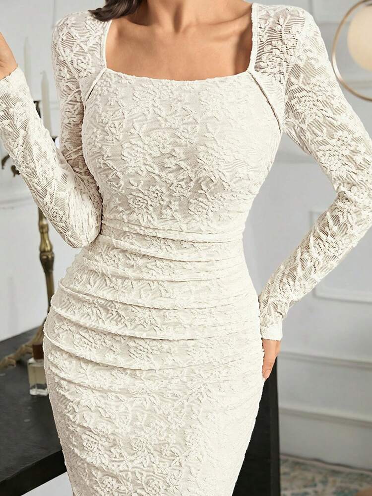 Feyla Vestido elegante y urbano de encaje blanco ajustado para mujer, vestidos de noche largos - Blanco - Añade 6