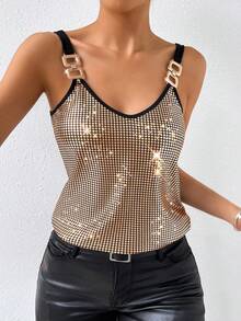 SHEIN Tall 女士印花褶皱吊带背心套装，适合度假和日常穿着，优雅迷人 - 棕色 - 查看 1