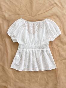 Soleia Women's Fashionable Elegant Embroidered V-Neck Mesh Blouse - White - View 2