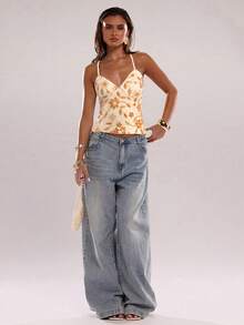 SHEIN BAE Women's Summer Sequin & Floral Embellished Camisole Top,Summer Top - Apricot - View 5