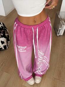 Coolane Women's Spring/Summer Streetwear Sport Casual Going Out Y2K Graphics Logo Pattern Pink Low Rise Baggy Sweatpants,Valentine's Day - Pink - View 4