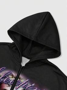 ROMWE MEN Street Life 春夏休闲男士极简印花连帽长袖卫衣，Y2K - 彩色 - 查看 3