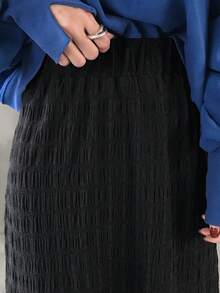 FRIFUL 女士休闲度假通勤纯色纹理面料半身裙 - 黑色 - 查看 3