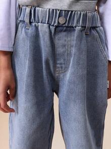 Quần jeans denim dáng rộng, xếp ly, màu xanh nhạt, cạp chun co giãn SUMWON dành cho bé trai, thích hợp mặc hàng ngày hoặc đi nghỉ mát. - Rửa nhẹ - Xem 6