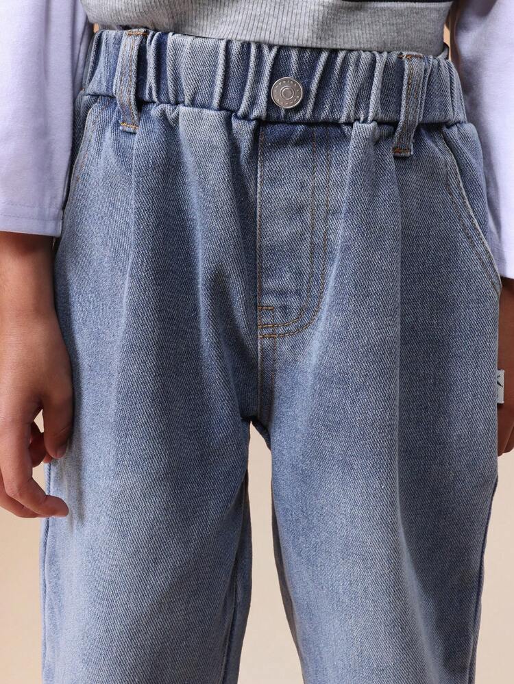 Pleated Wide Leg Denim Jeans With Elastic Waist