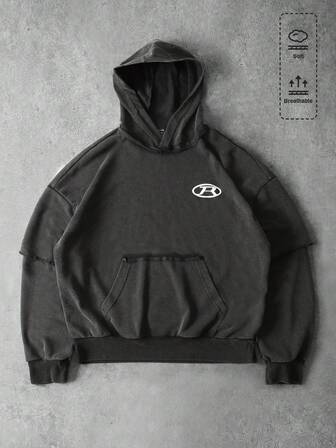 Felpa con cappuccio da uomo vintage lavata, con design 2 in 1, vestibilità morbida