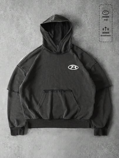 Herren Vintage gewaschener Hoodie mit 2-in-1-Design, locker geschnitten