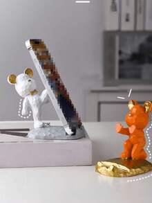 1pc Cute Bear Shape Phone Stand Decoration, Compatible With Both Mobile Phone And Tablet, Suitable For Desk, Bedside, Living Room, Study, Bedroom, Gift, Etc. - Multicolor - View 4