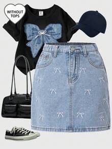 Tween Girl' Denim Print Washed Casual Denim Skirt Summer Holiday