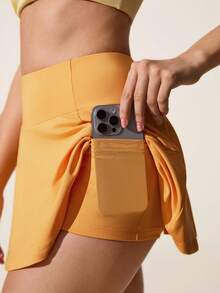 CourtClass Women's Solid Color Minimalist Casual Sports Skirt Swim Skort Yellow Tennis Skirt High Waist Skort Women Skorts - Yellow - View 5