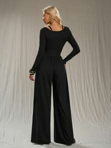 TRNVIE Mono de mujer de encaje y plisado en negro de 2 en 1 para otoño/invierno - Negro - Ver 2