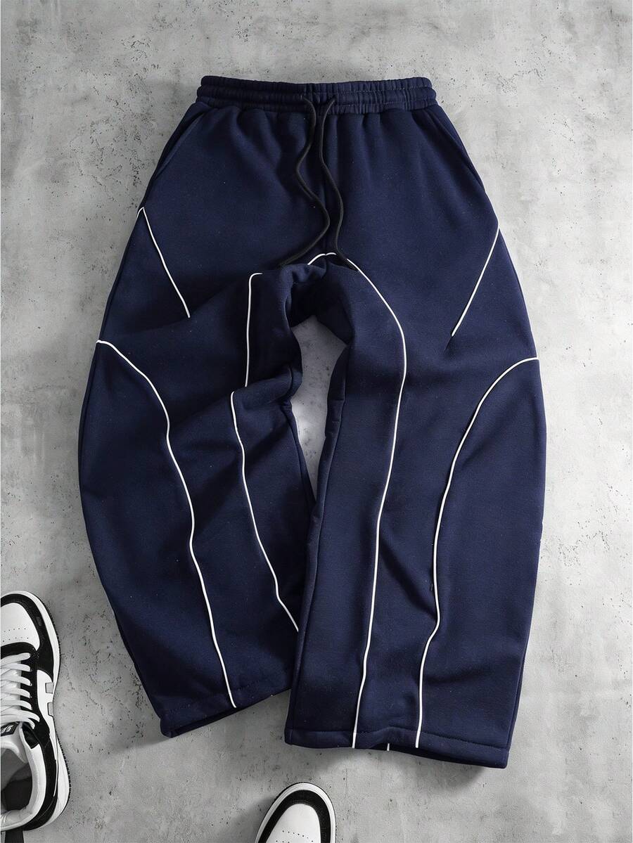 PAVTROS 男士休闲宽松撞色边运动裤 男士宽松运动裤 男士宽松服装 - 藏蓝色 - 查看 1