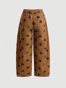 SHEIN PETITE Women's Casual Washed Polka Dot Print Denim Jeans