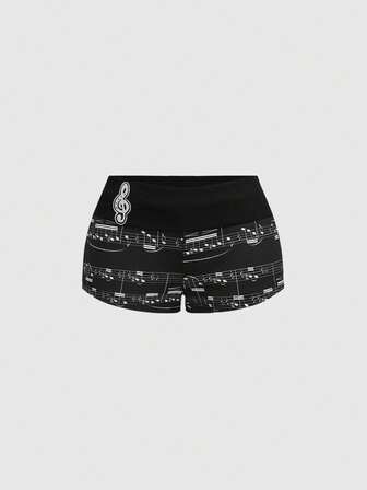 J-Fashion Pantaloncini da donna a vita bassa con stampa vintage a note musicali e patchwork, adatti per l'autunno/inverno in stile Y2K
