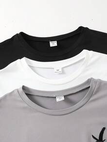 Vacaura 3pcs/Set Teenage Boys' Casual All-Match Versatile Short Sleeve T-Shirts, Suitable For Daily Commute, Leisure, And School Wear - Multicolor - View 3