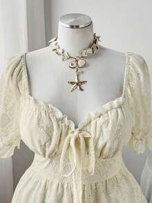 Sweetra High-End Luxury French Lace Dress, New Fashion Elegant Party/Evening Dress, Square Collar, Ruffle Sleeve, Scalloped Hem Patchwork Mini Dress, Graceful Birthday Party Cocktail Dress - Apricot - View 5