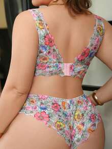 SHEIN 2件套情人节性感蕾丝印花深V露背女士内衣套装 - 彩色 - 查看 7