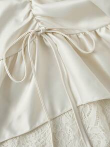 SHEIN MOD 女士优雅蕾丝拼接荷叶边吊带中长连衣裙，夏季 - 杏色 - 查看 5