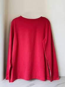 Mujer casual camiseta estampado gráfico love corazón amor día san valentín cerezas cereza enamorados pareja linda tierna cute rayas rayones dibujo letras creativo ajuste regular cuello redondo manga larga primavera erano uso diario comoda fresca ligera - Rojo - Ver 2