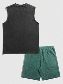 ROMWE MEN Goth Men's Casual Skull Print Tank Top Set - Multicolor - View 2