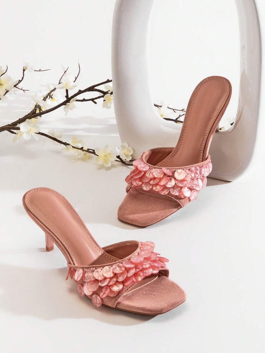 SHUZIA Ladies Waverly Shell Kitten Heel Mule Sandals Valentine's Day Summer Shoes - Coral Pink - View 1