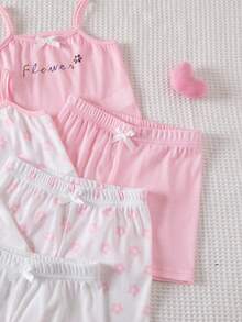 Souflis Souflis 8件套女婴幼儿/新生儿0-3岁春夏休闲可爱条纹针织吊带背心和短裤套装，日常穿着 - 彩色 - 查看 4