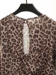 SHEIN Franclia Women's Casual Chic Leopard Print Twist Back T-Shirt, Autumn - Coffee Brown - View 2