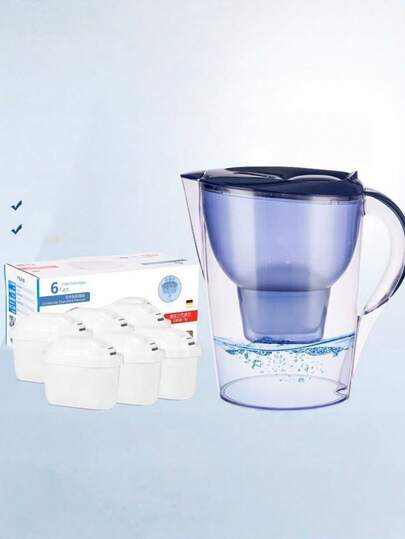 Jarra de filtro de agua de 2,5 L, capacidad de 6 tazas | Elimina el cloro, los metales pesados y las impurezas | Perfecto para el hogar, la cocina, los viajes y el campamento | Incluye 1 jarra + 1 filtro (opción de 6 filtros de repuesto) | Mejora el sabor y la pureza del agua del grifo