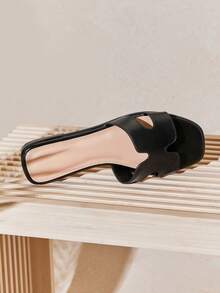 SHUZIA Alltime Bestseller Women's Smooth Faux Leather Harness Cut-Out Open Toe Soft-Cushion Classic Black Slide Sandals – Minimalist, Elegant & Versatile For Christmas Valentine's Day - Black - View 6