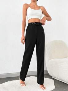 SHEIN Tall Tall Women's Solid High Waist Suit Pants - Black - View 4