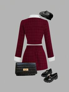 Sweetra Bộ đồ đỏ thanh lịch thường ngày dành cho nữ cỡ lớn - Đỏ - Xem 5