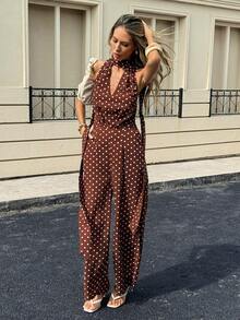 Siren Gaze Women's Casual Polka Dot Print Halter Backless Jumpsuit, Summer - Multicolor - View 4