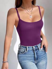 SHEIN Essnce Summer Casual Solid Color Bodysuit - Purple - View 4